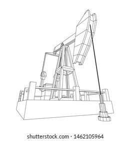 Oil well rig jack. Finance economy polygonal petrol production. Petroleum fuel industry pumpjack derricks pumping drilling. Wireframe low poly mesh vector illustration