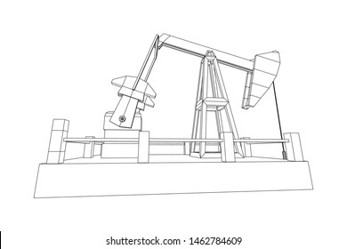 Oil well rig jack. Finance economy polygonal petrol production. Petroleum fuel industry pumpjack derricks pumping drilling. Wireframe low poly mesh vector illustration