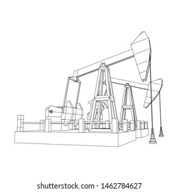 Oil well rig jack. Finance economy polygonal petrol production. Petroleum fuel industry pumpjack derricks pumping drilling. Wireframe low poly mesh vector illustration