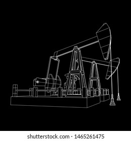 Oil well rig jack. Finance economy polygonal petrol production. Petroleum fuel industry pumpjack derricks pumping drilling. Wireframe low poly mesh vector illustration