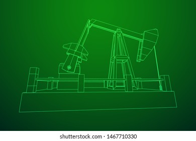 Oil well rig jack. Finance economy polygonal petrol production. Petroleum fuel industry pumpjack derricks pumping drilling. Wireframe low poly mesh vector illustration