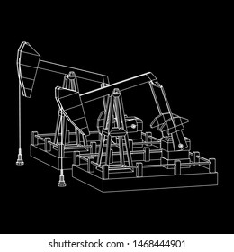 Oil well rig jack. Finance economy polygonal petrol production. Petroleum fuel industry pumpjack derricks pumping drilling. Wireframe low poly mesh vector illustration