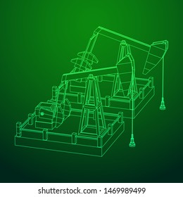 Oil well rig jack. Finance economy polygonal petrol production. Petroleum fuel industry pumpjack derricks pumping drilling. Wireframe vector illustration