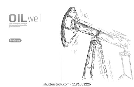 Oil well rig juck low poly business concept. Finance economy polygonal petrol production. Petroleum fuel industry pumpjack derricks drilling point line connection dots white vector illustration