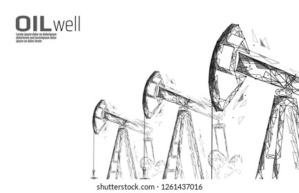 Oil well rig juck low poly business concept. Finance economy polygonal petrol production. Petroleum fuel industry pumpjack derricks pumping drilling point line connection dots vector illustration