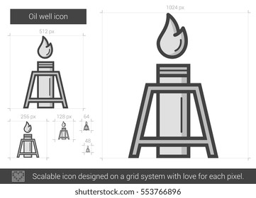Icono de línea vectorial de pozos de aceite aislado en fondo blanco. Icono de línea de pozos petrolíferos para infografía, sitio web o aplicación. Icono escalable diseñado en un sistema de cuadrícula.