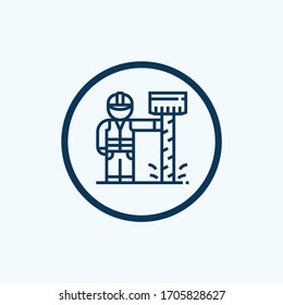 Oil worker line icon. linear style sign for mobile concept and web design. Industry worker with safety helmet outline vector icon. Symbol, logo illustration. Vector graphics