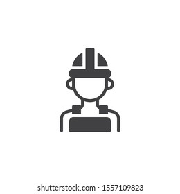 Oil worker vector icon. filled flat sign for mobile concept and web design. Industry worker with safety helmet glyph icon. Symbol, logo illustration. Vector graphics