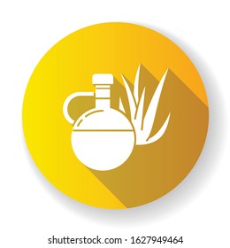 Oil yellow flat design long shadow glyph icon. Plant based essence for skincare. Aloe vera juice in glass bottle. Medicinal herb. Moisturizing extract. Silhouette RGB color illustration