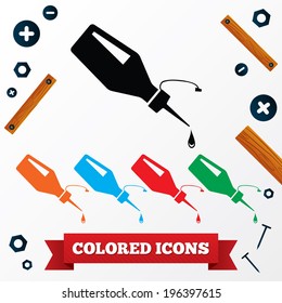 Oilcan icons. Colored symbols on white background.