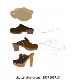 Oiled Leather Clogs Vector Drawing