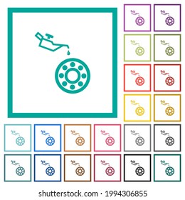 Oiler can and bearings flat color icons with quadrant frames on white background