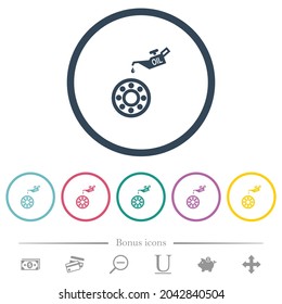 Cubierta de aceitunas y rodamientos de iconos de color plano en contornos redondos. 6 iconos de bonificación incluidos.