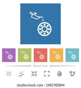 Oiler can and bearings flat white icons in square backgrounds. 6 bonus icons included.