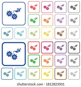 Los iconos planos de color de la barra de aceite y los engranajes en los marcos cuadrados redondeados. Se incluyen versiones delgadas y gruesas.