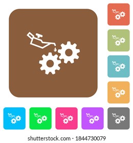Oiler can and gears flat icons on rounded square vivid color backgrounds.