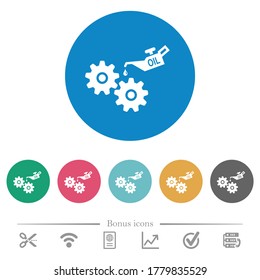La funda de aceite y los iconos blancos planos sobre fondo de color redondeado. 6 iconos de bonificación incluidos.
