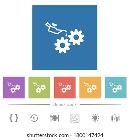 Oiler can and gears flat white icons in square backgrounds. 6 bonus icons included.