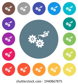 La funda de aceite y los iconos blancos planos sobre fondo de color redondeado. Se incluyen 17 variaciones de color de fondo.