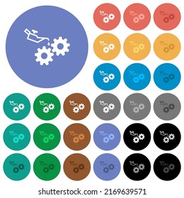 El aceite de la lata y los iconos planos multicolor en los fondos redondos. Se incluyeron variaciones de iconos blancos, claros y oscuros para efectos de movimiento y estado activo, y tonos extra.