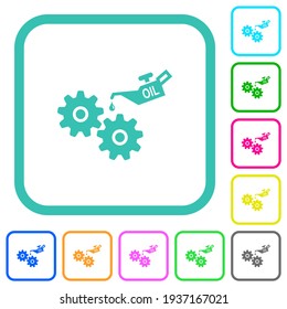 Oiler can and gears vivid colored flat icons in curved borders on white background