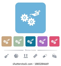 La funda de aceite y los iconos planos blancos sobre fondo cuadrado redondeado de color. 6 iconos de bonificación incluidos