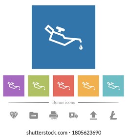Iconos blancos planos de azufre en fondo cuadrado. 6 iconos de bonificación incluidos.