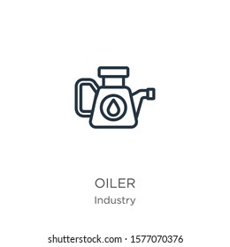 Oiler icon. Thin linear oiler outline icon isolated on white background from industry collection. Line vector sign, symbol for web and mobile