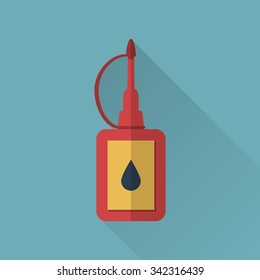 Oiler with lubricating oil. Icon in flat design with long shadow. Vector illustration