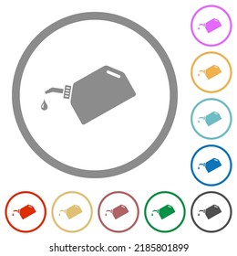 Oiler with oil drop flat color icons in round outlines on white background
