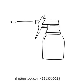 Icono vectorial de la avenida. Borde negro del lubricante. Línea de una pistola de aceite. Contenedor para almacenar aceite de máquina. Ilustración aislada en fondo blanco. Tiro dibujado a mano en garabatos