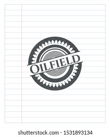 Oilfield emblem drawn in pencil. Vector Illustration. Detailed.