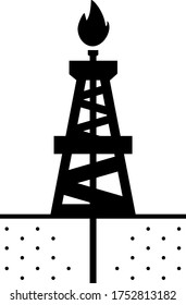 Oilfield gas flaring icon. Fire burning at the top of a flare stack on an oilfield land rig. Oil and Gas drilling and production symbol. Illustration - burning of natural gas.