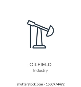 Oilfield icon. Thin linear oilfield outline icon isolated on white background from industry collection. Line vector sign, symbol for web and mobile