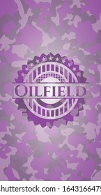 Oilfield pink written on a camo texture. Vector Illustration. Detailed.