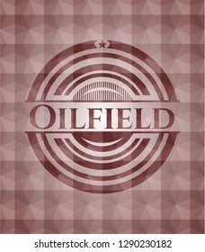 Oilfield red badge with geometric background. Seamless.