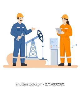 Trabajadores del campo petrolífero que operan el gato de la bomba de petróleo