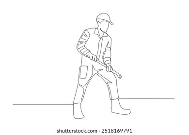 Oilfield workers are preparing. Oil field work concept one-line drawing