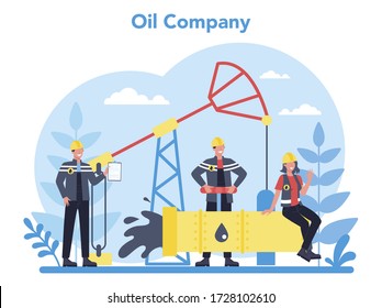 Oilman and petroleum industry concept. Pump jack extracting crude oil from the bowels of the earth. Oil production and business. Isolated flat vector illustration