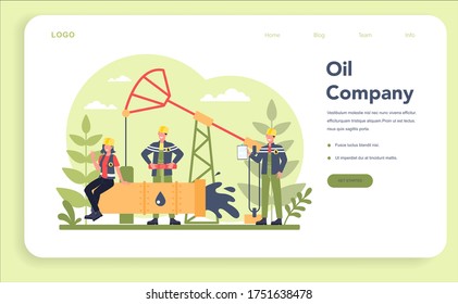 Oilman and petroleum industry web banner or landing page. Pump jack extracting crude oil from the bowels of the earth. Oil production and business. Isolated flat vector illustration