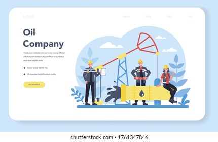 Oilman and petroleum industry web banner or landing page. Pump jack extracting crude oil from the bowels of the earth. Oil production and business. Isolated flat vector illustration