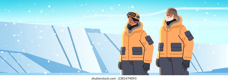 oilmen or gasmen standing together workers in uniform technician maintenance expedition service concept horizontal