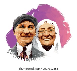 Oilpainting  Portrait Of  Mustafa Kemal Atatürk And His Mother While Smiling Together