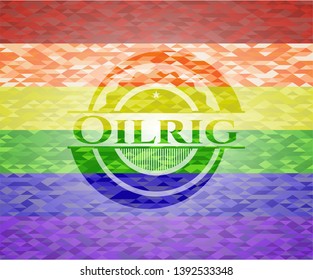 Oilrig emblem on mosaic background with the colors of the LGBT flag