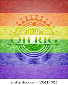 Oilrig on mosaic background with the colors of the LGBT flag