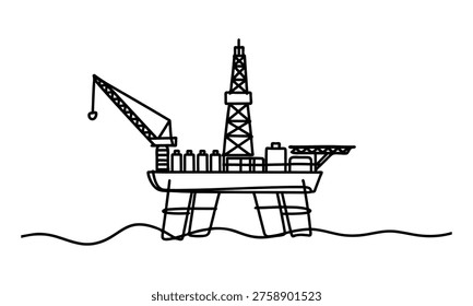 Oilrig plat form with crane on water surface