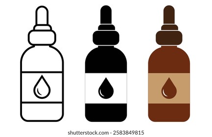 Oils bio dropper icon set. Vector set of bottles,  Medicine dropper, Oil Dropper Bottle icon set. Vector illustration.