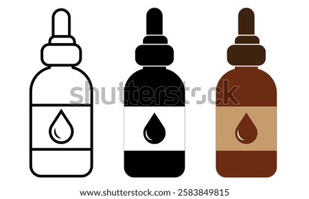 Oils bio dropper icon set. Vector set of bottles,  Medicine dropper, Oil Dropper Bottle icon set. Vector illustration.