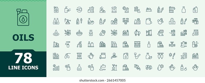 Oils simple line icon set. Petrol icon collection. Minimal icons set. Pictograms of oil distribution, oil, lubricant, fuel, petrol and more. Editable vector art.