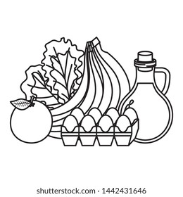 oilve oil with eggs and fruits healthy food icons